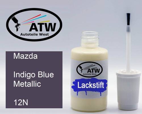 Mazda, Indigo Blue Metallic, 12N: 20ml Lackstift, von ATW Autoteile West.